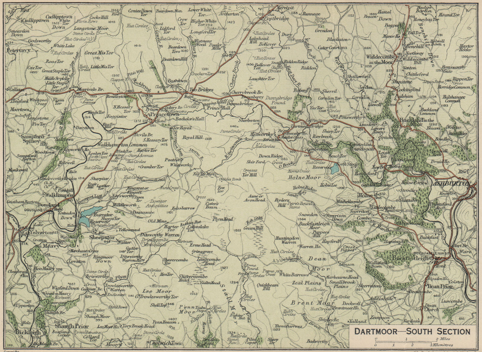 DARTMOOR SOUTH. Ashburton Buckfastleigh Yelverton. Vintage map plan. Devon 1939